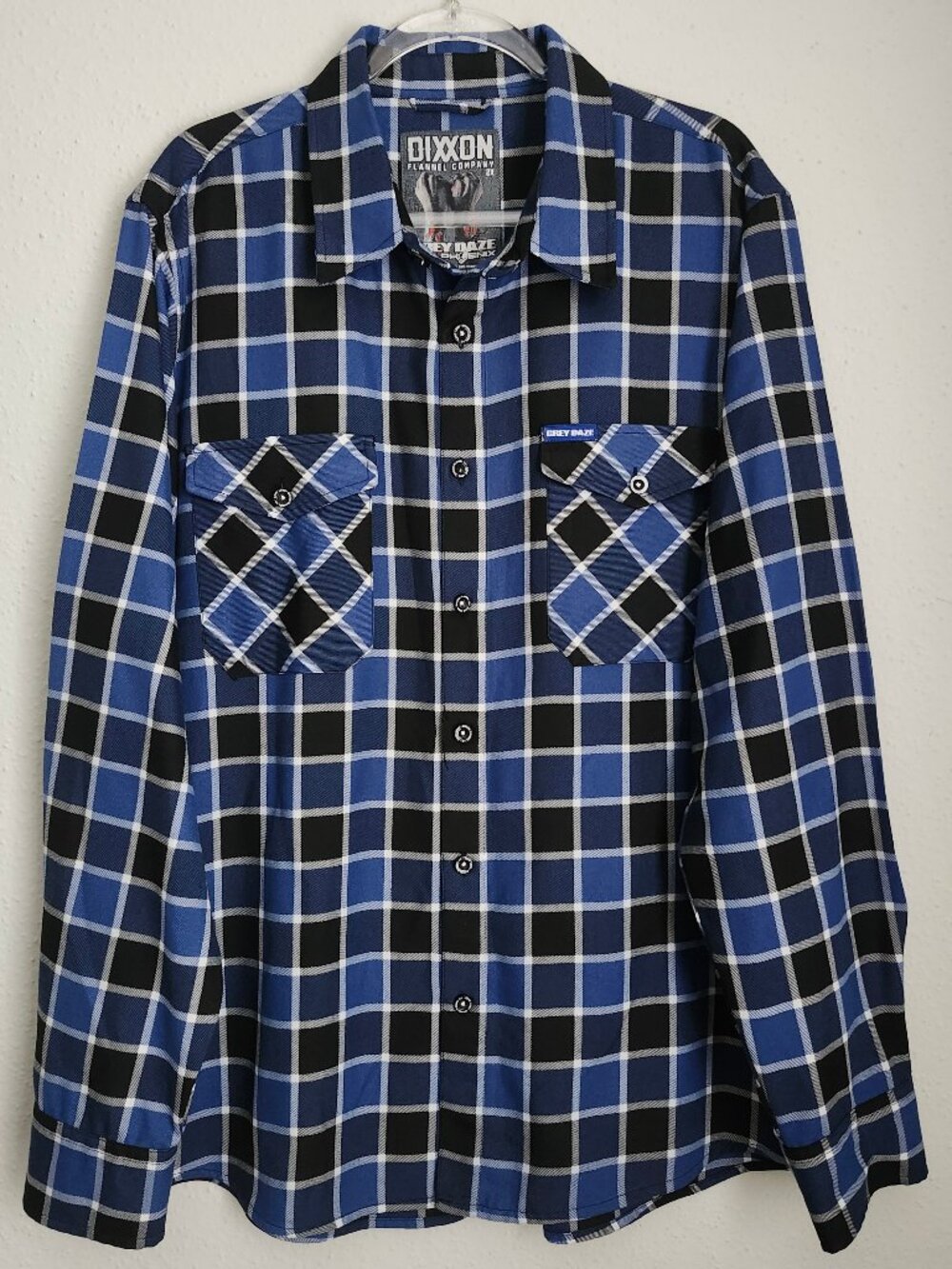 DIXXON The Phoenix Flannel Shirt Men's 2X Grey Daze Black Blue Buffalo Plaid